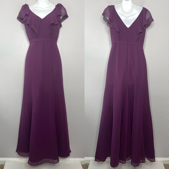 JENNY YOO Purple Cecilia Dress Size 0 Wedding Bridesmaid Formal Maxi Ruffle - Picture 3 of 9